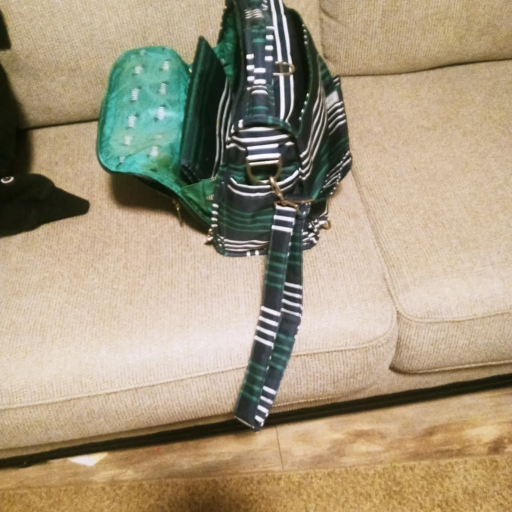 Jujube Green,Navy & White Striped Diaper Bag